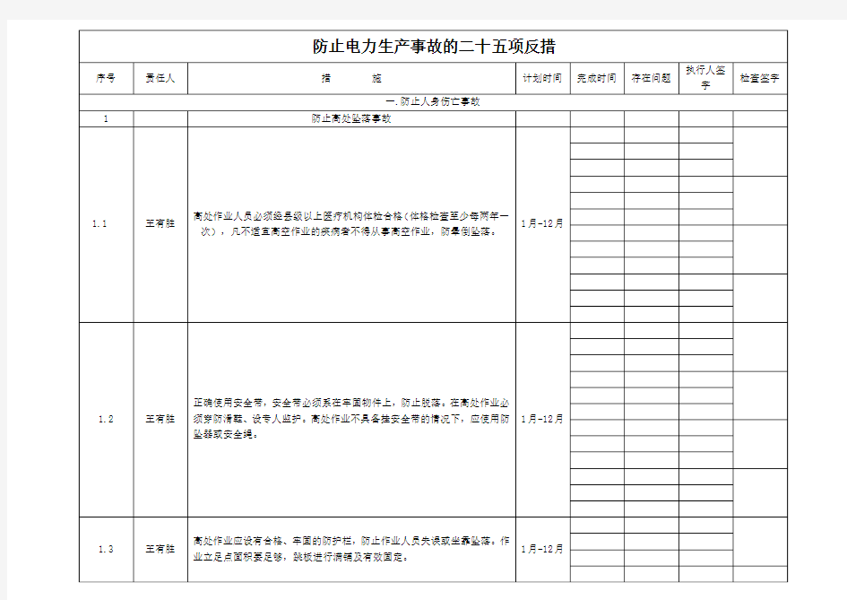 防止电力生产事故的二十五项反措2015