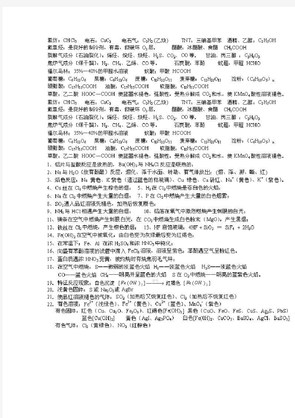 高中化学会考知识点详细总结