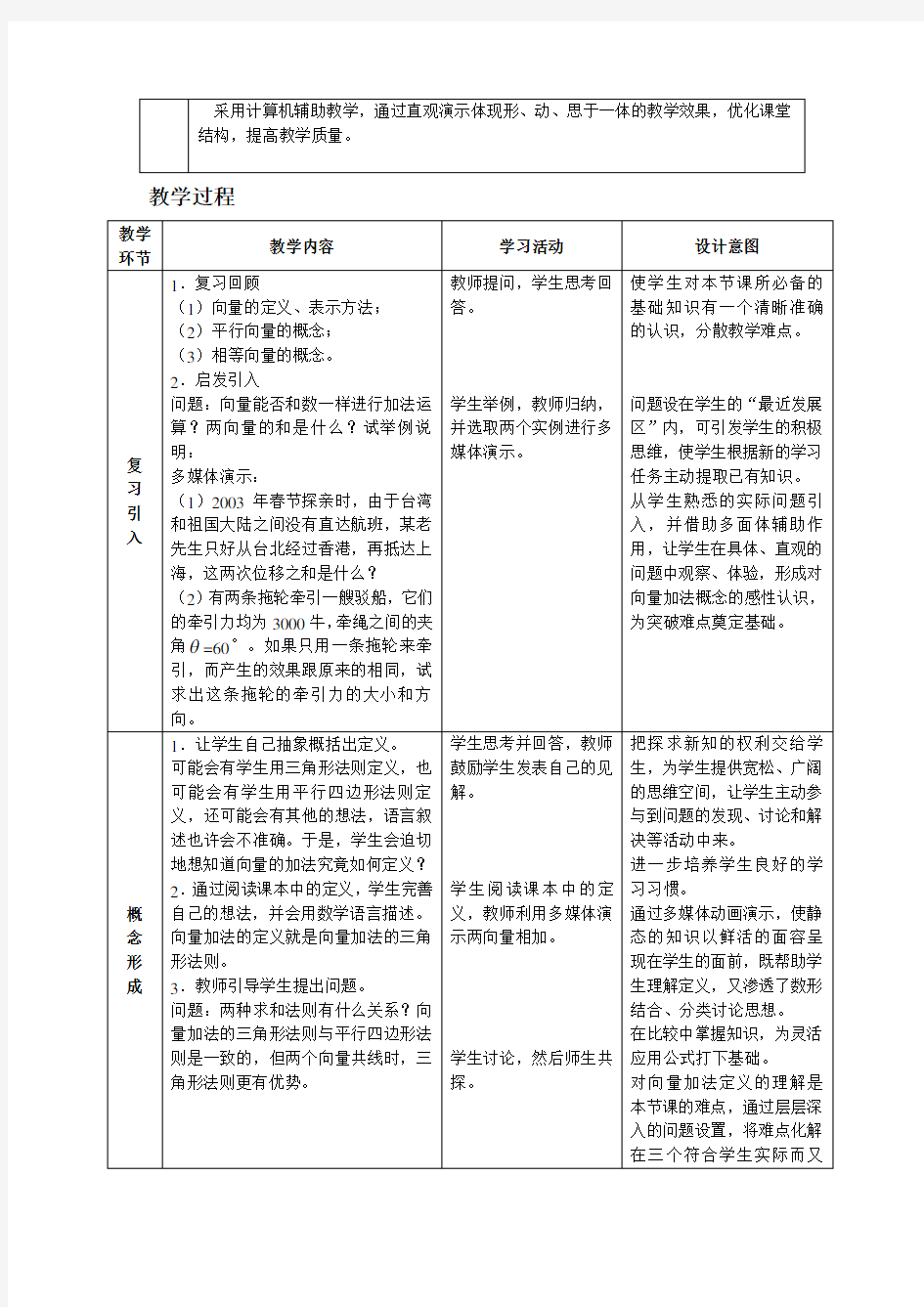 高中数学《平面向量的加法运算》教学设计-郑州市优质课大赛一等奖作品