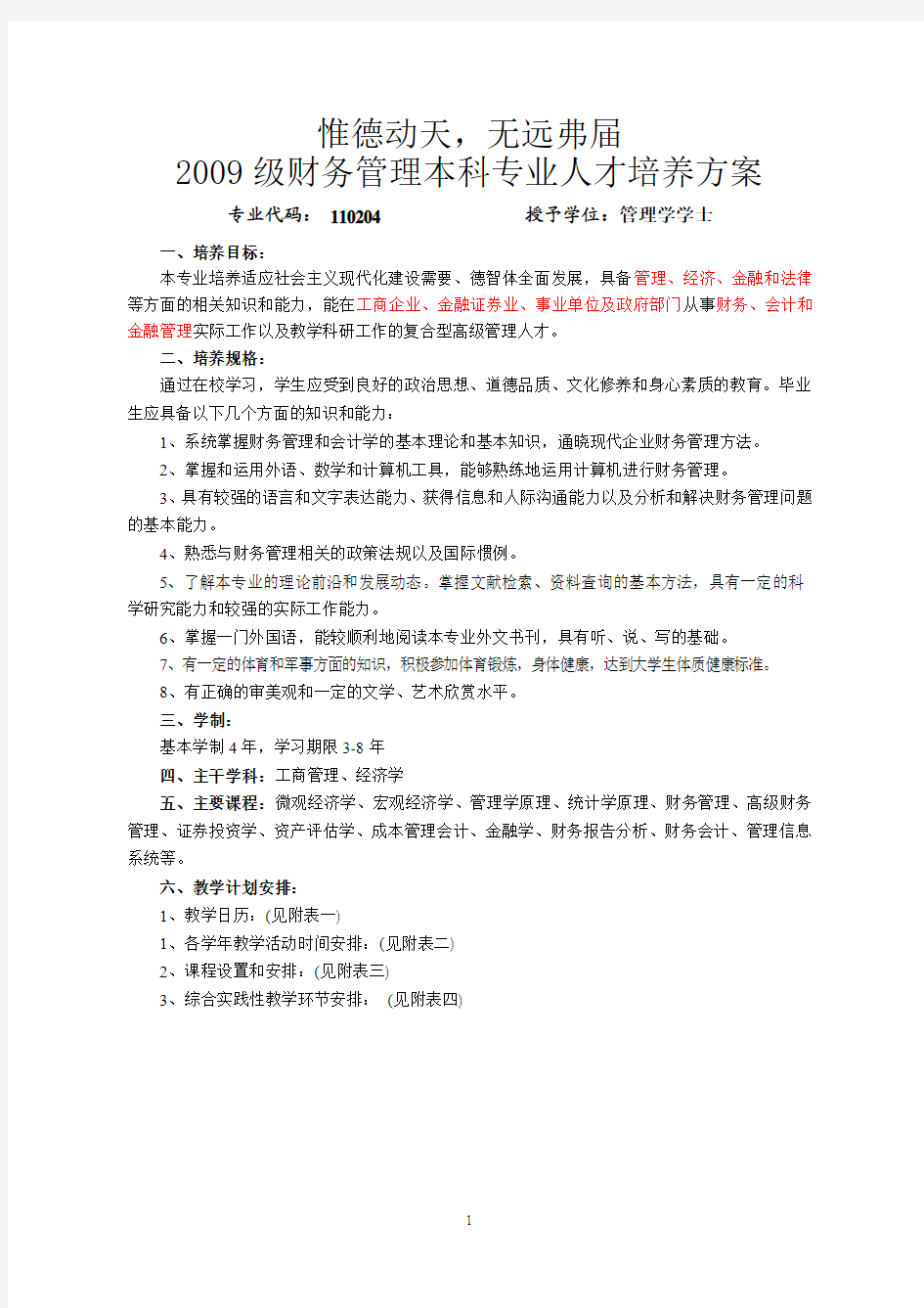 09级财管本科专业人才培养方案