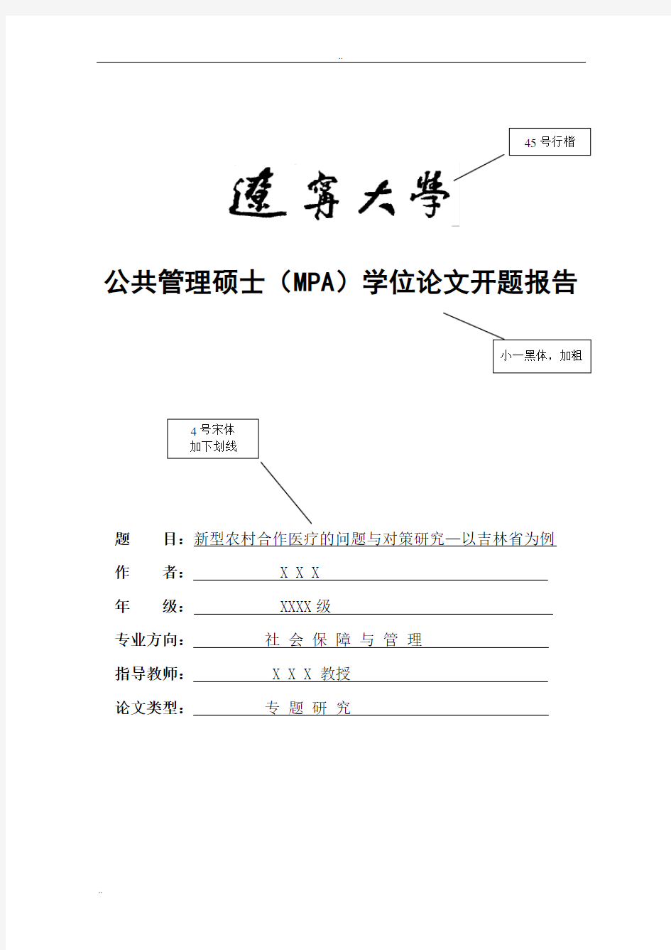 公共管理硕士(MPA) 学位论文开题报告