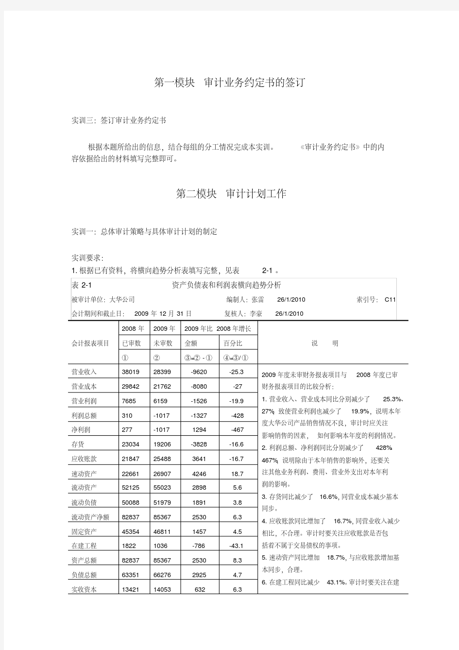 审计模拟实训教程第二版附答案(长春平安纸业)