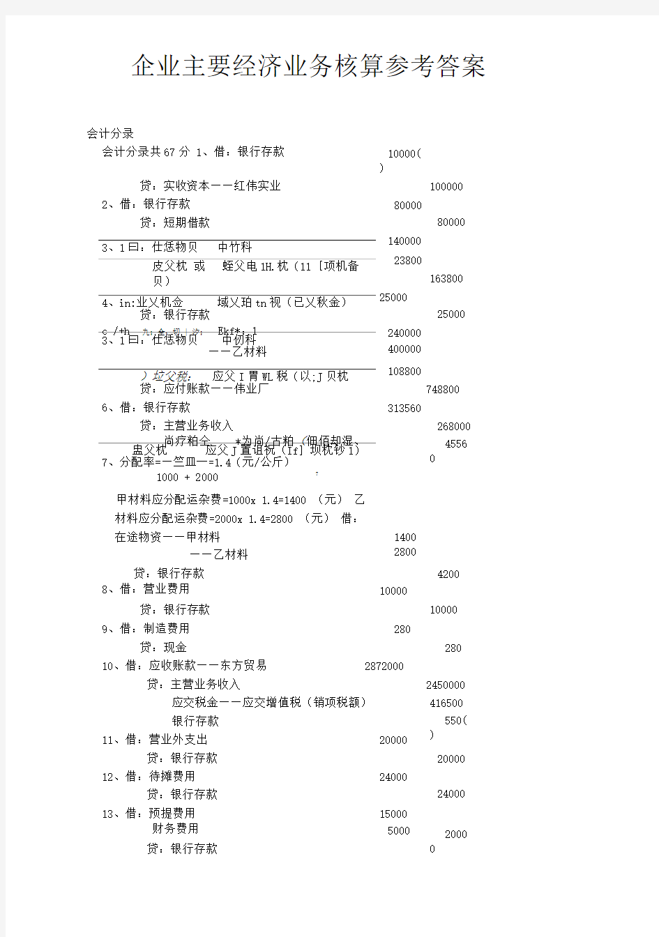 企业主要经济业务核算答案.doc