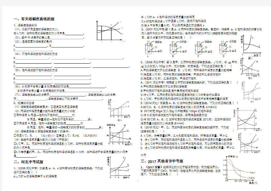 初中化学溶解度曲线知识汇总
