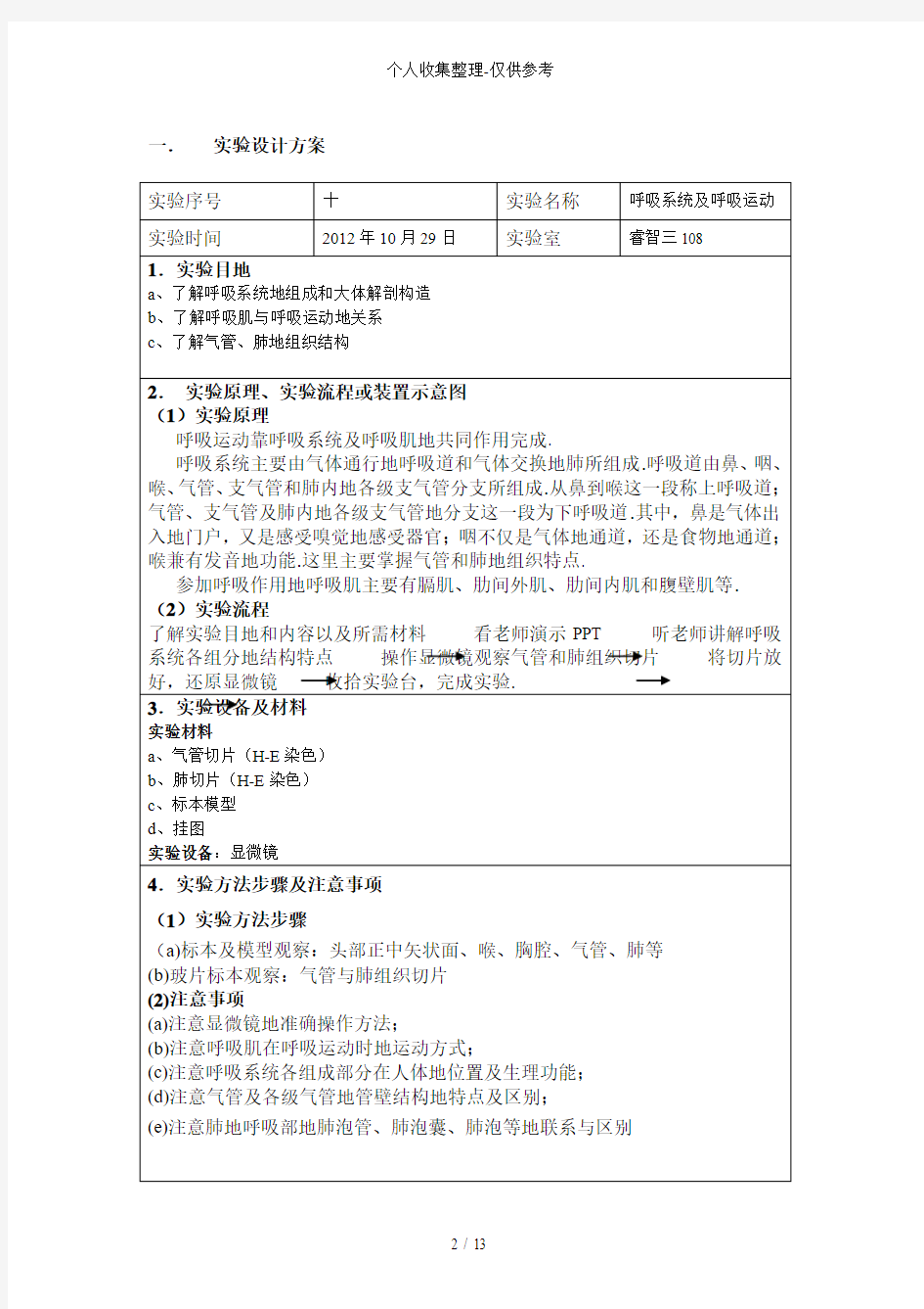 人体解剖学实验研究报告