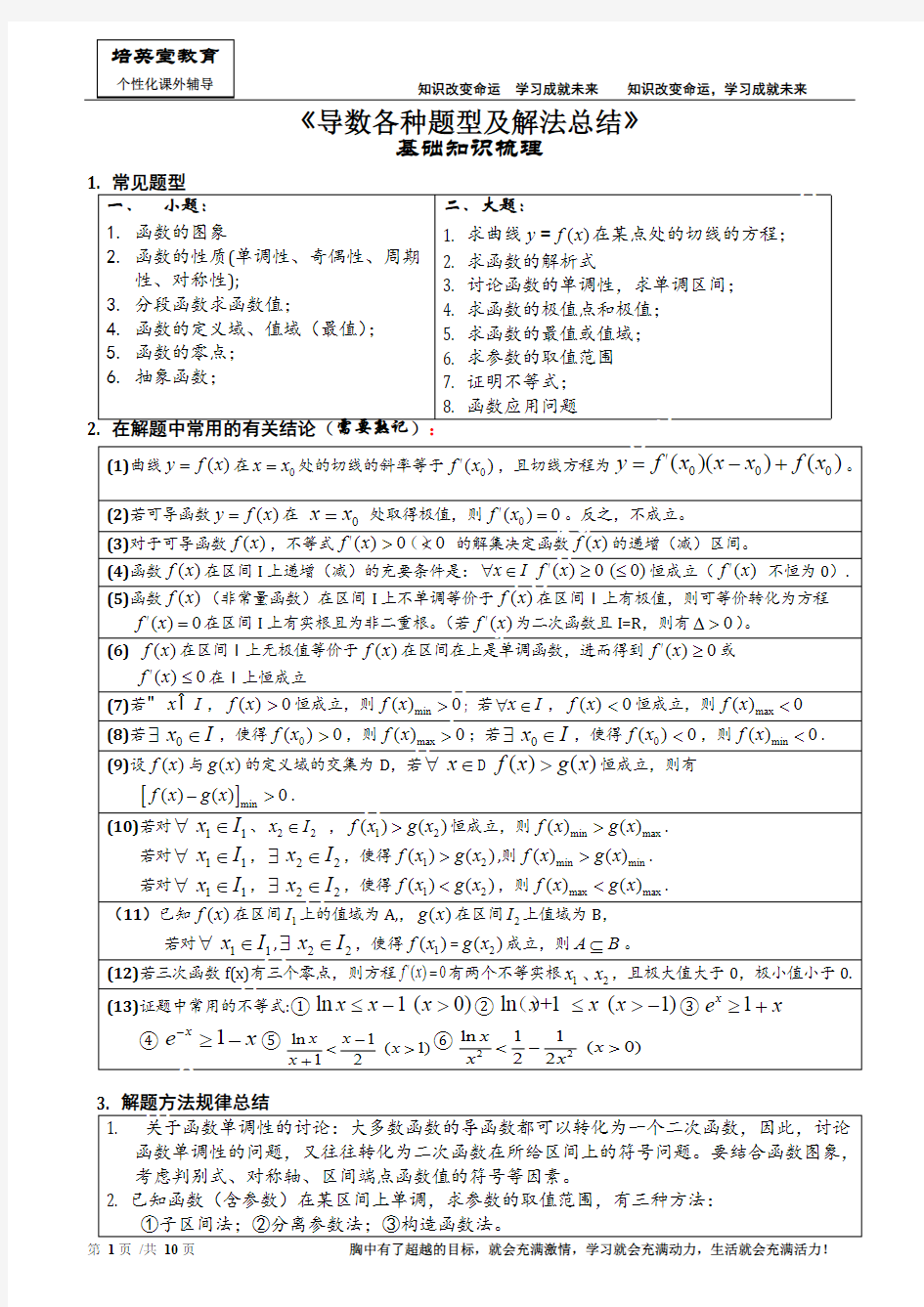 《导数各种题型及解法总结》---学生