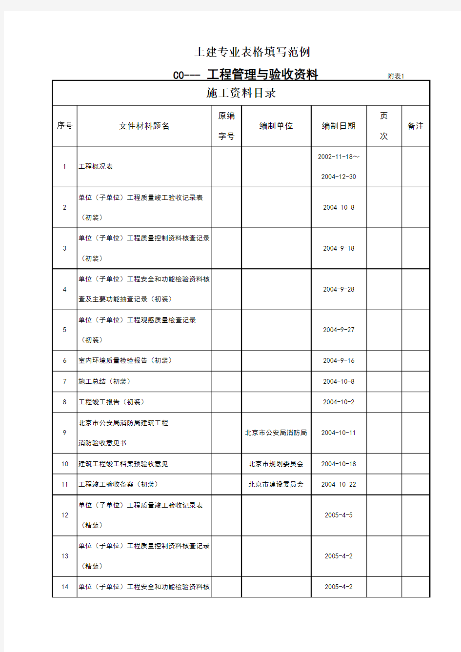 建筑工程资料填写范例