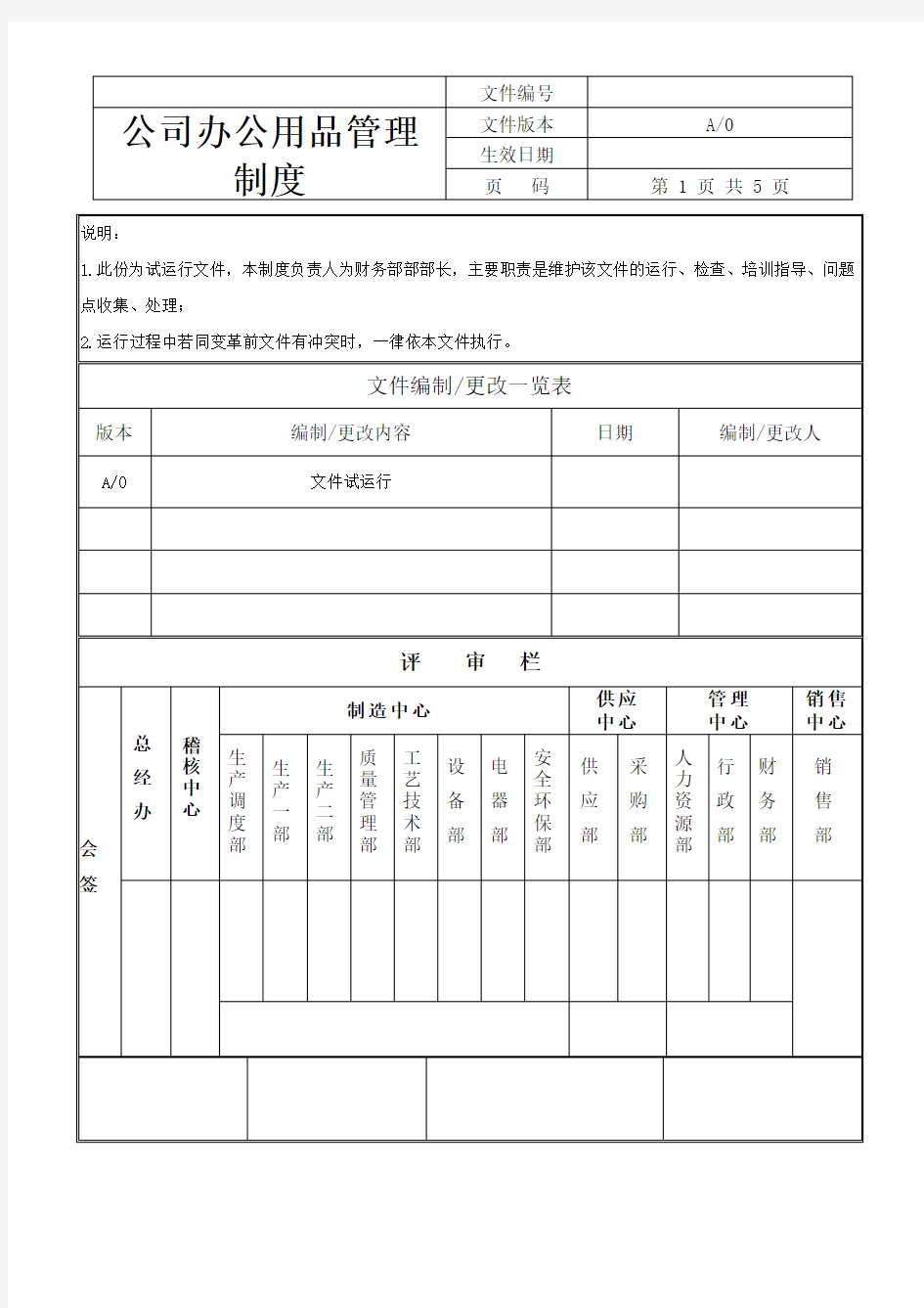 公司办公用品管理制度(附表单)