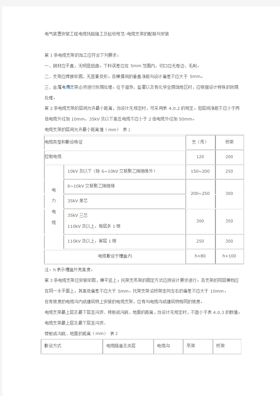 电气装置安装工程电缆线路施工及验收规范(电缆沟)