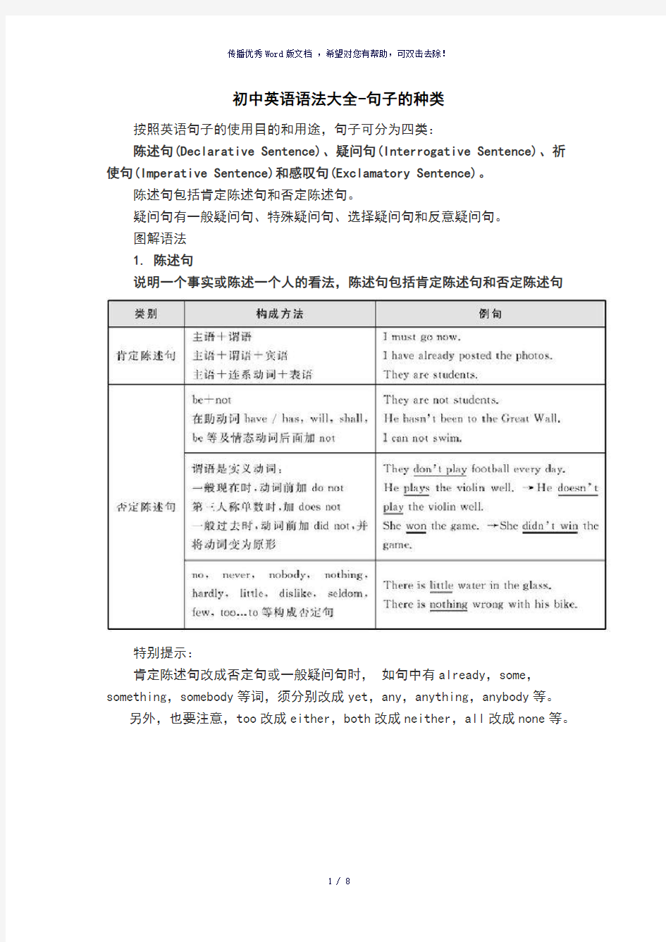 初中英语语法大全-句子种类