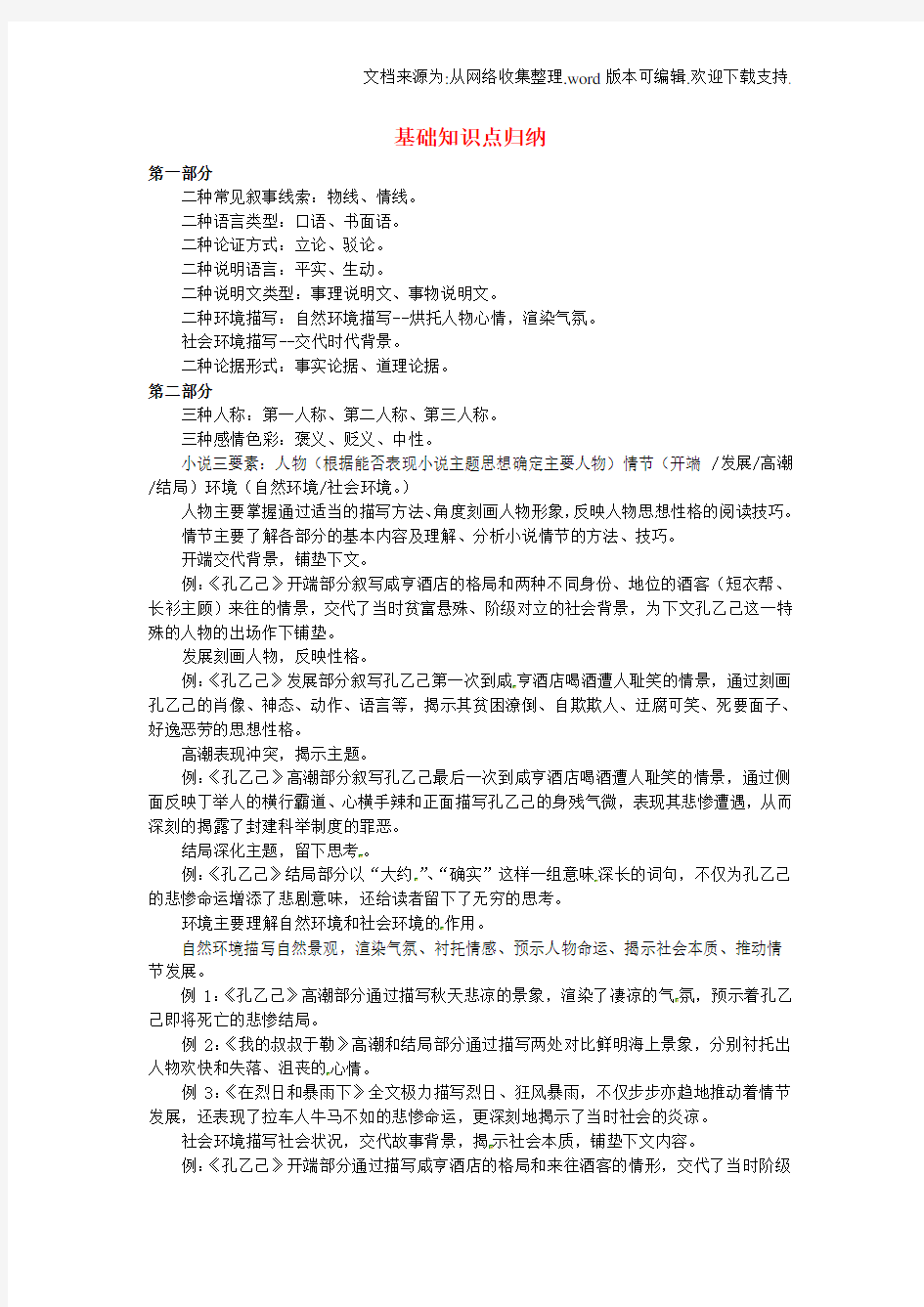 初中语文基础知识点归纳新人教版