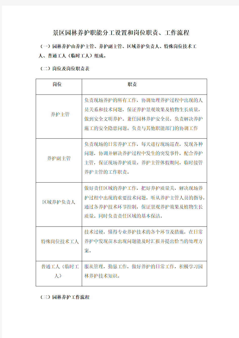 景区园林养护职能分工设置和岗位职责、工作流程