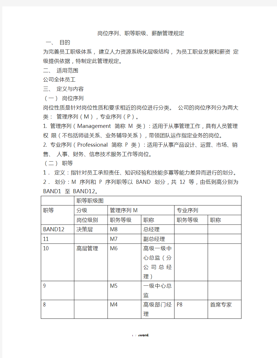 岗位序列、职等职级、薪酬管理规定