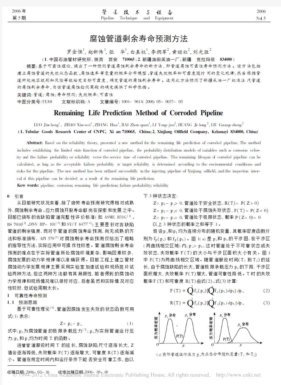 腐蚀管道剩余寿命预测方法