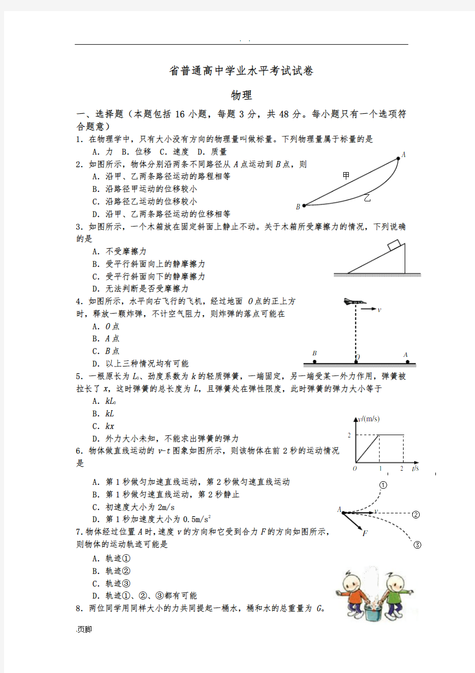 湖南省普通高中学业水平考试物理试卷及答案