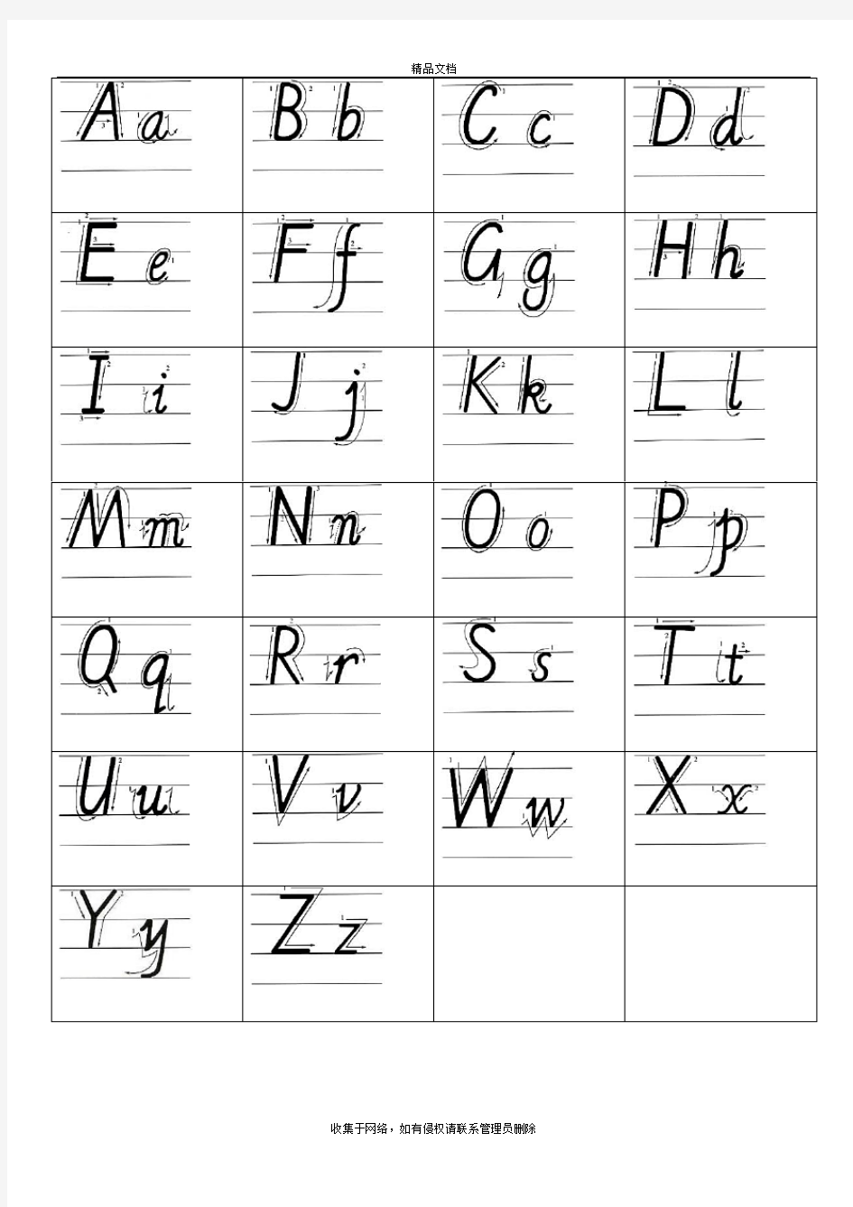 小学 三年级 英语 26 英文字母 手写体 描红 字帖 有笔顺 可仿写教学文案