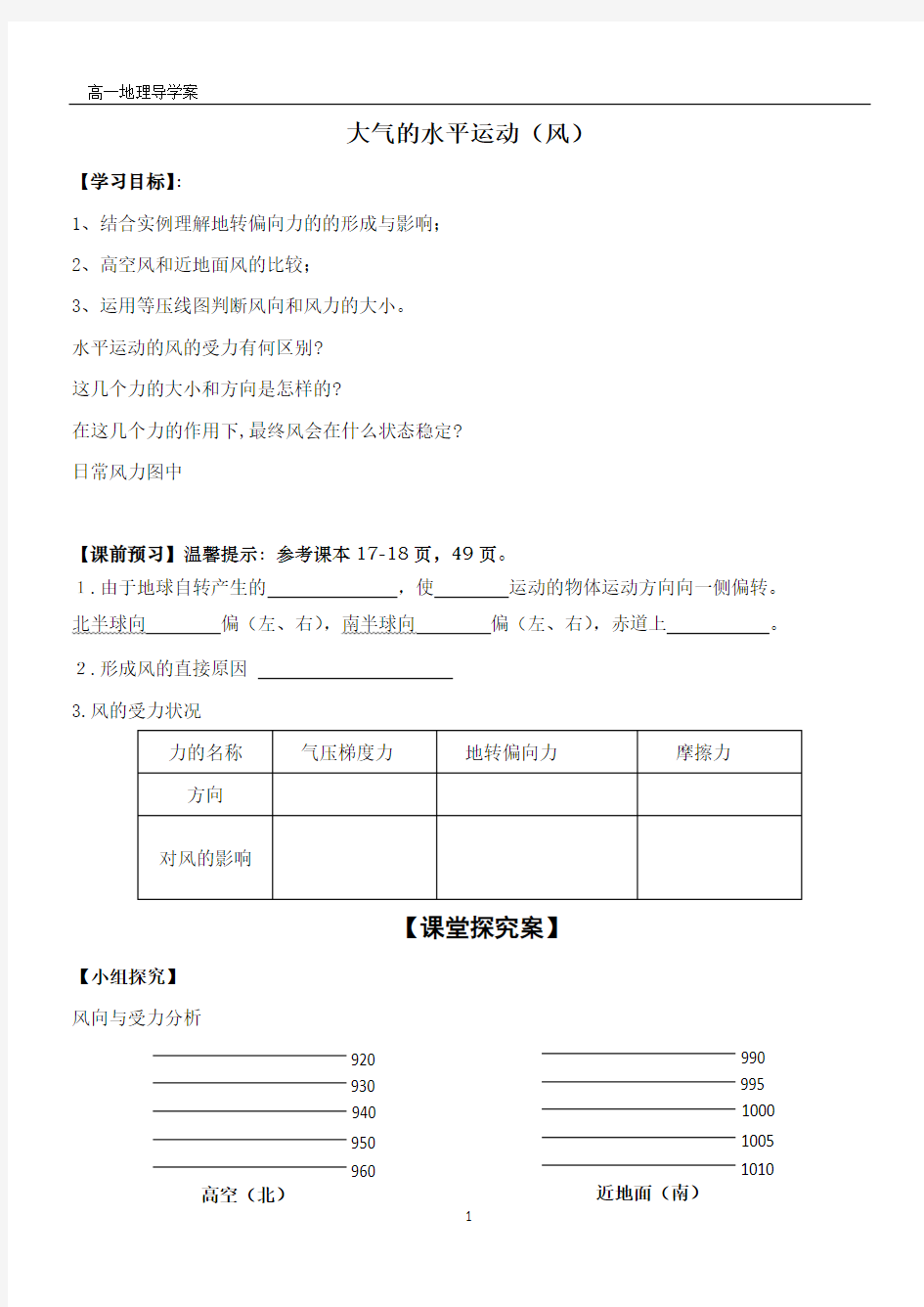 大气的水平运动(风)