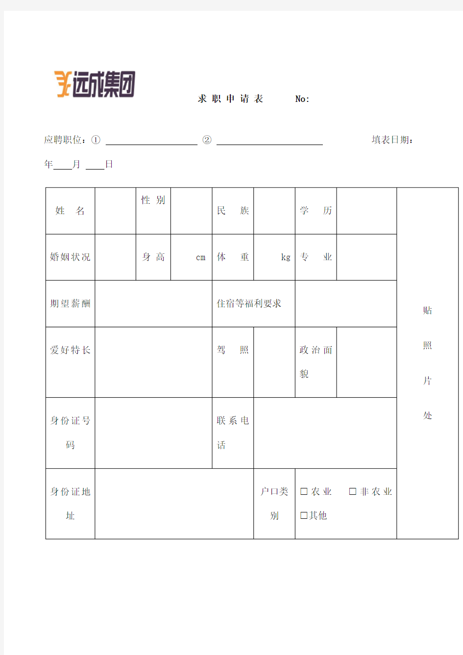 电子版求职申请表