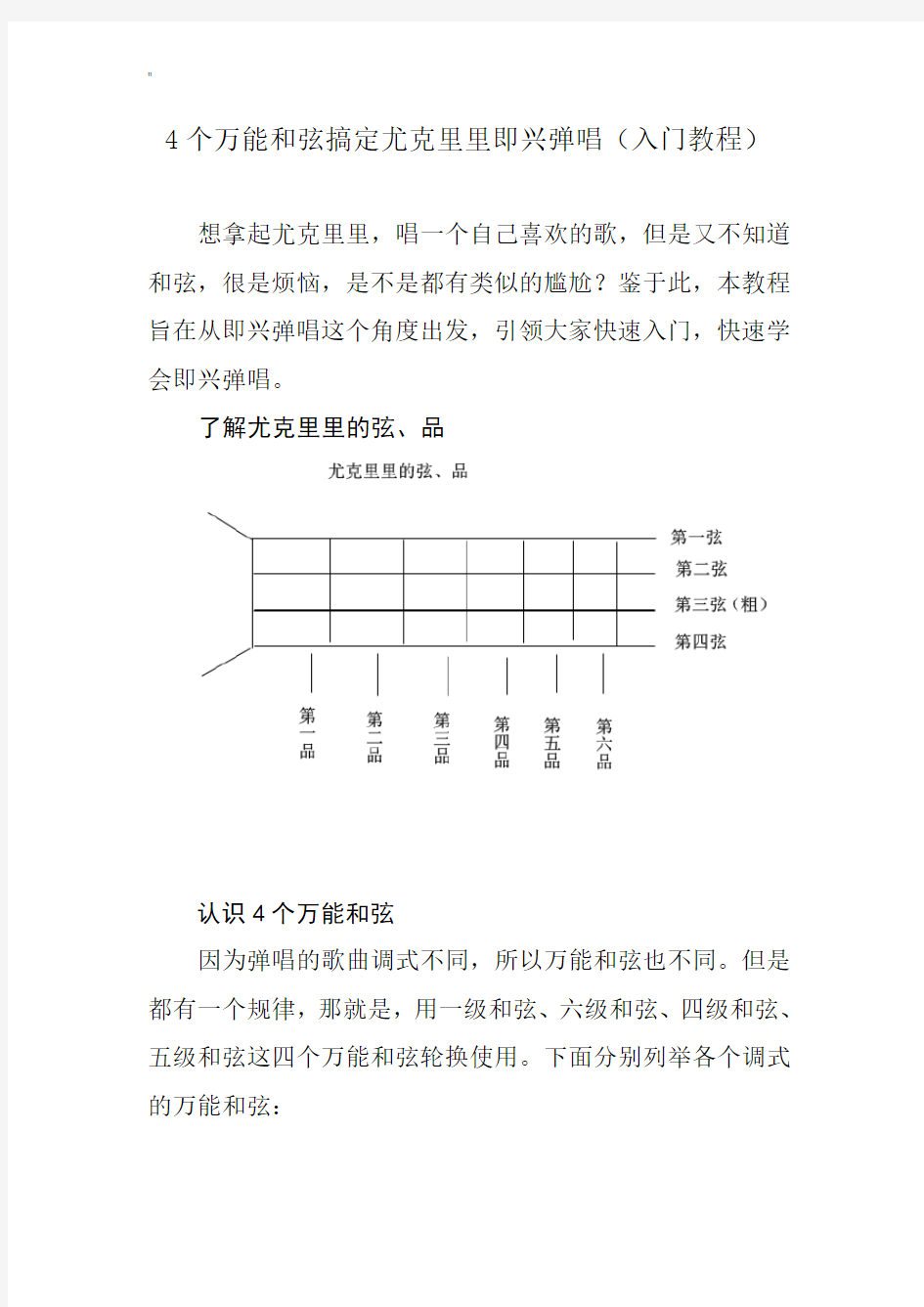 4个万能和弦搞定尤克里里即兴弹唱(入门基础学习知识教学教育资料)