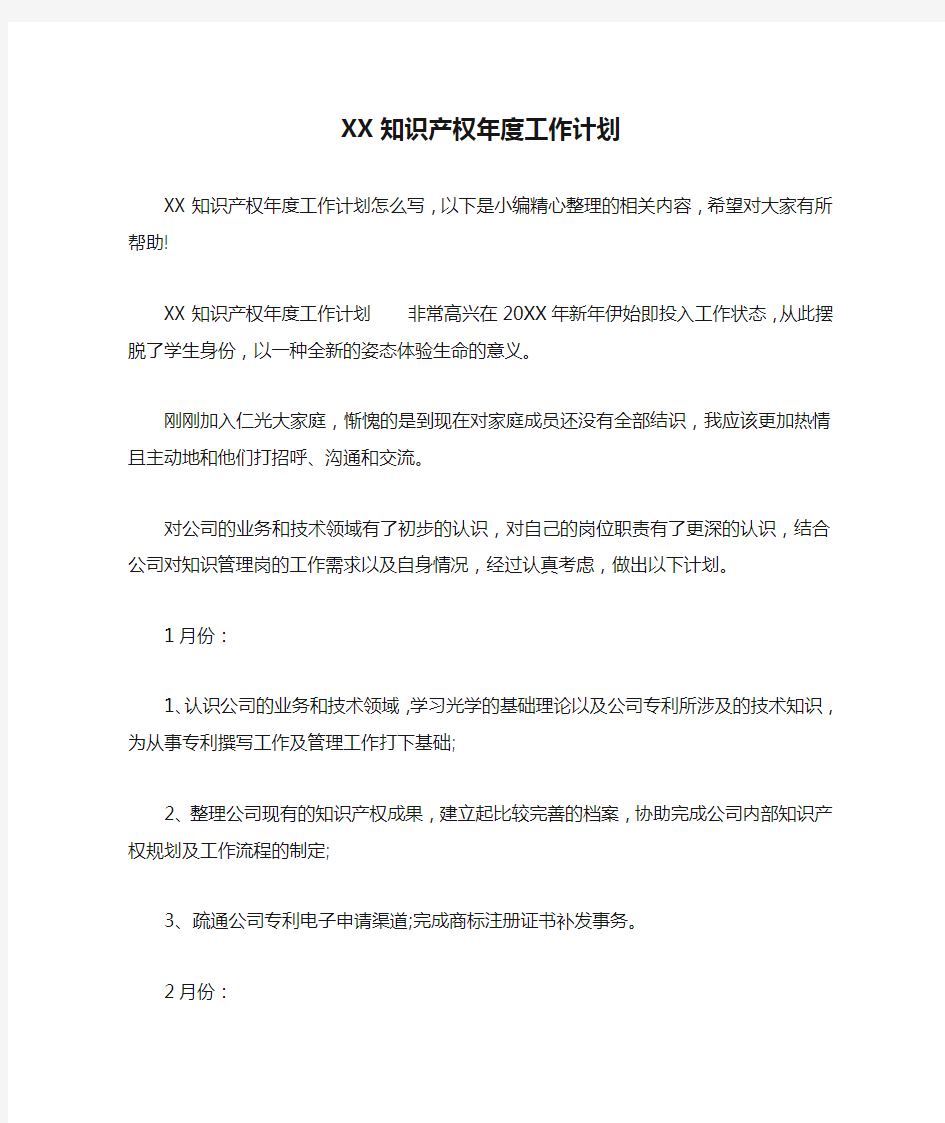 XX知识产权年度工作计划