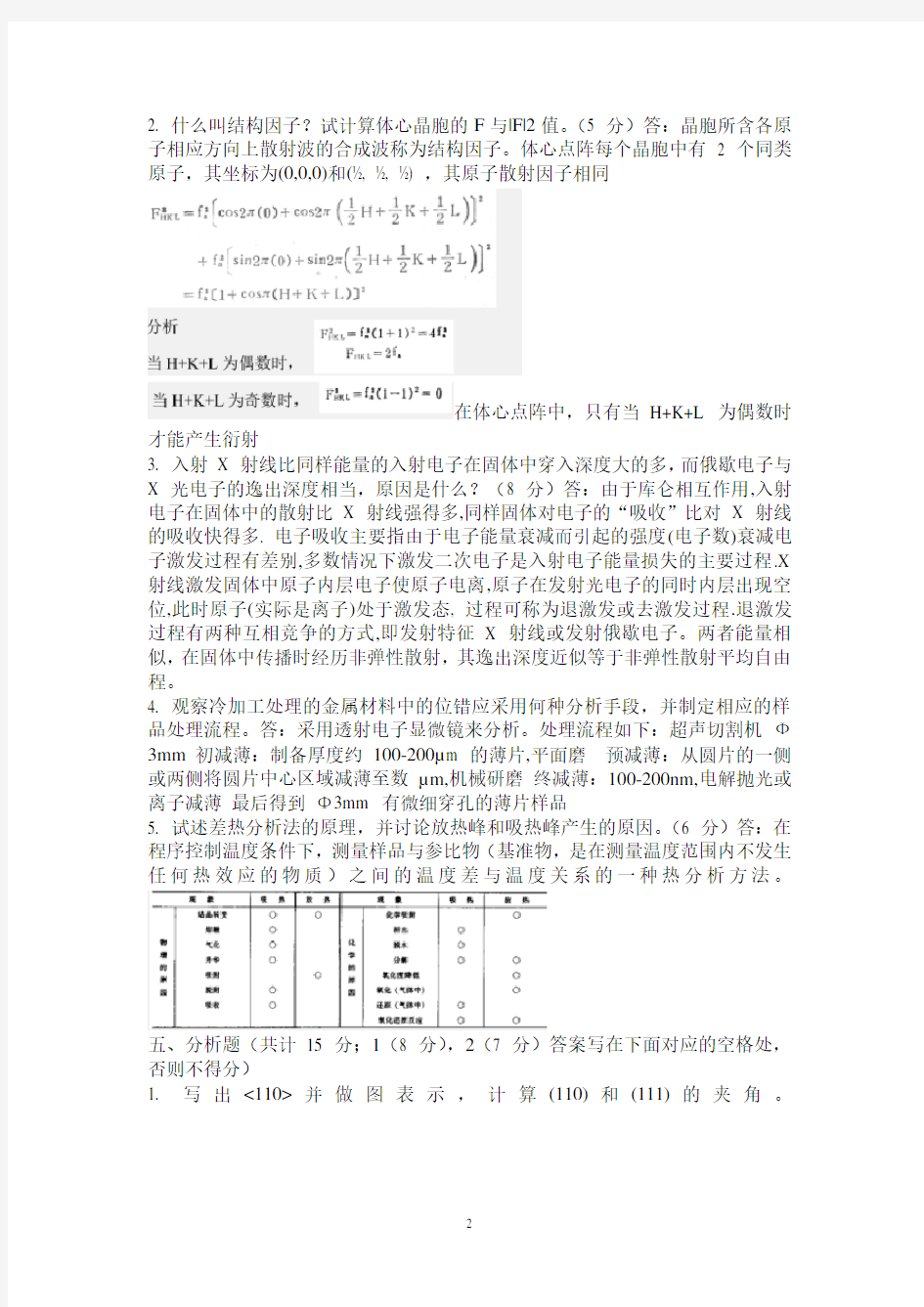 (完整版)材料现代分析方法考试试卷