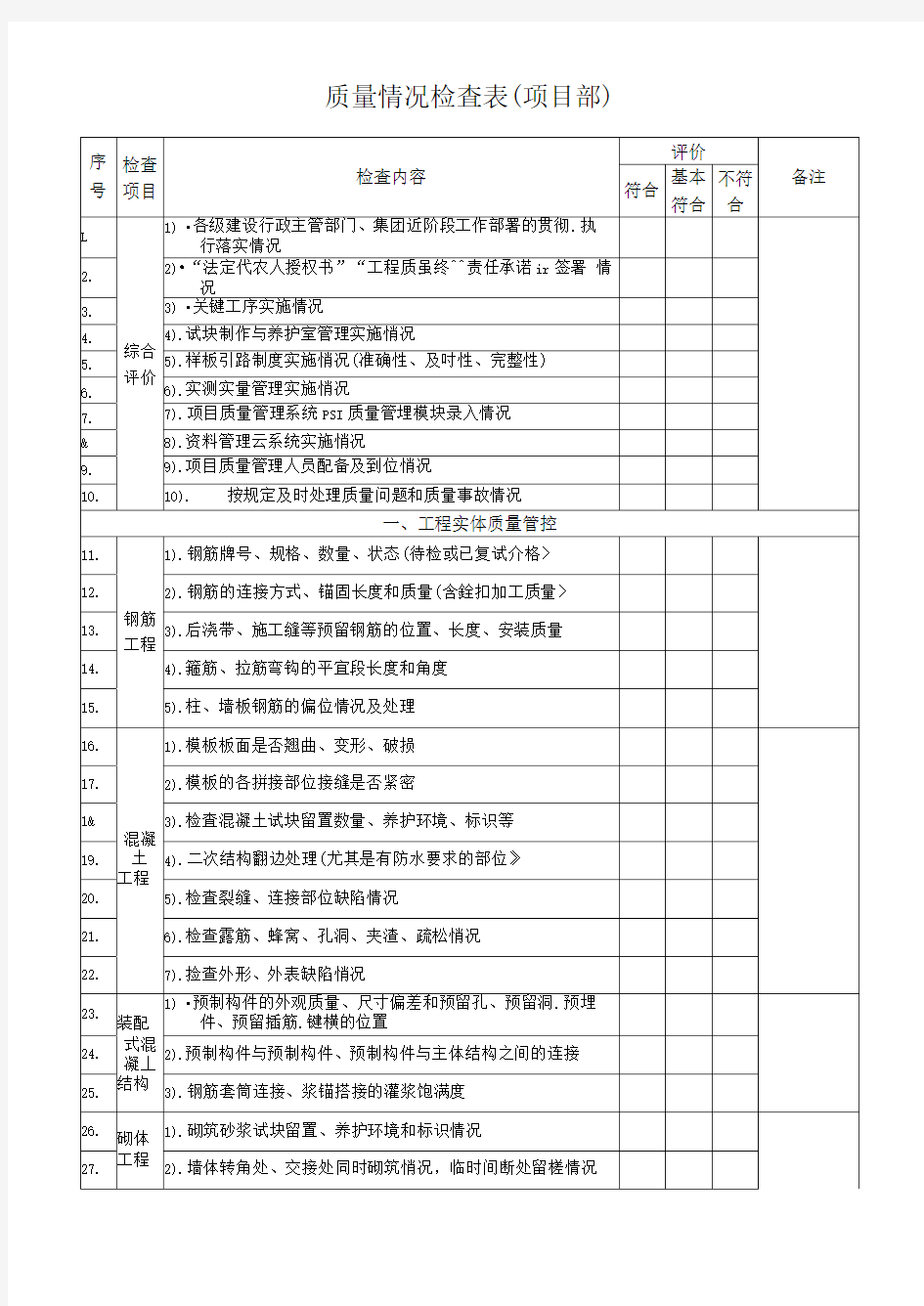 工程质量检查记录(评分表)