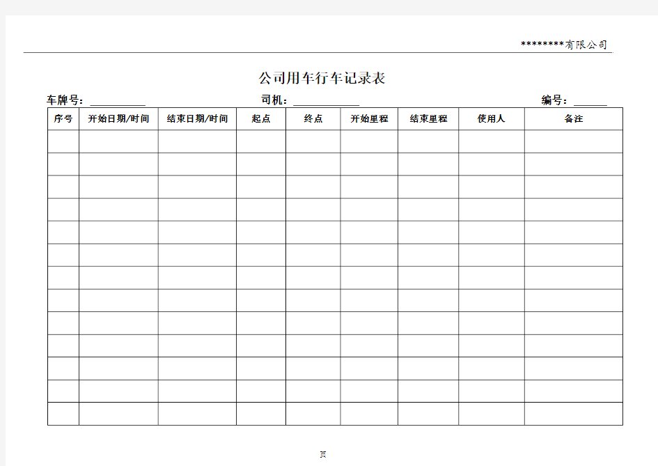 公司用车行车记录表