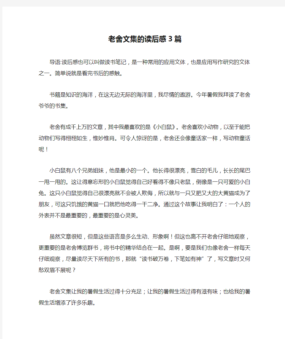 老舍文集的读后感3篇