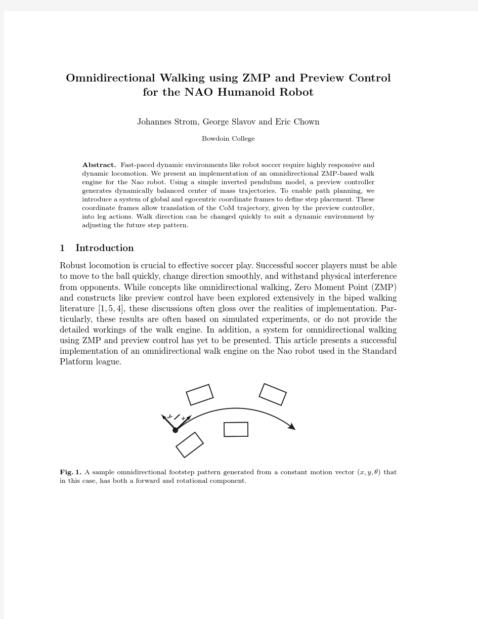 Omnidirectional Walking using ZMP and Preview Control for the NAO Humanoid Robot