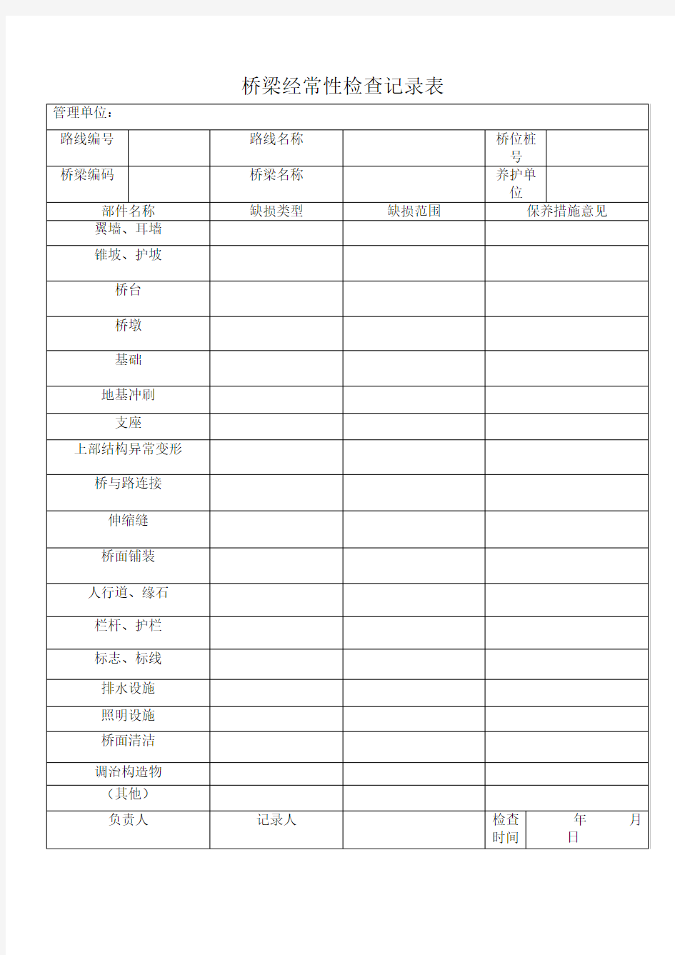 桥梁经常性检查记录表