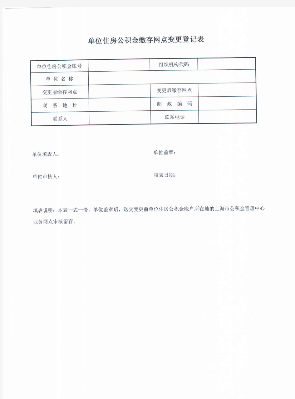 单位住房公积金缴存网点变更登记表