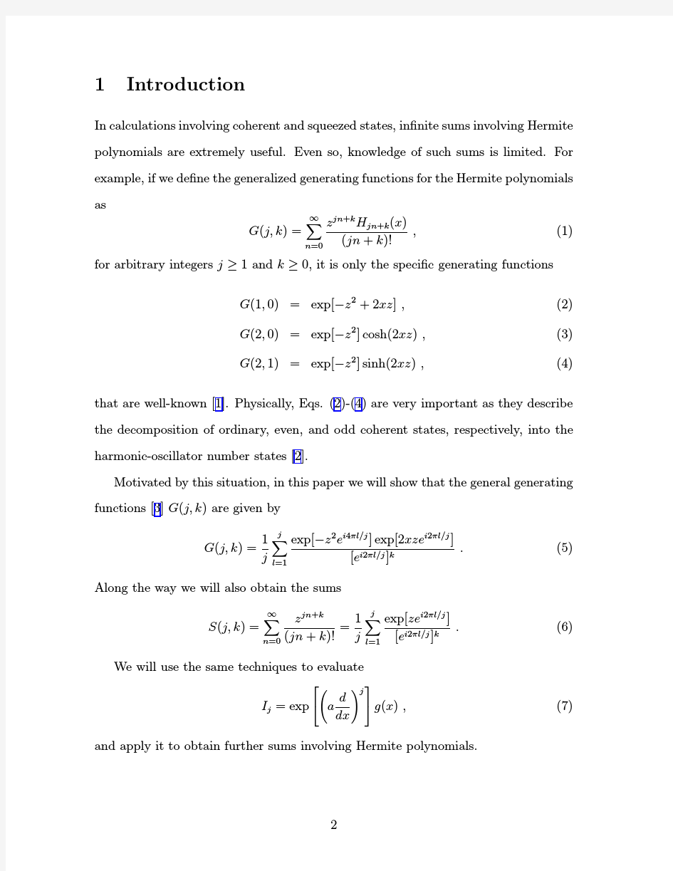 ARBITRARY-ORDER HERMITE GENERATING FUNCTIONS FOR COHERENT AND SQUEEZED STATES