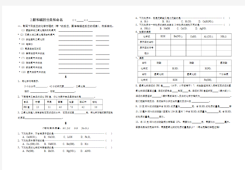 酸和碱的分类和命名