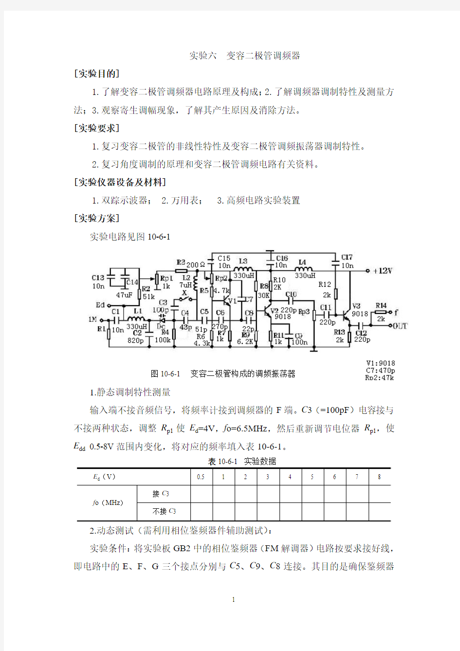 6_实验六 变容二极管调频器