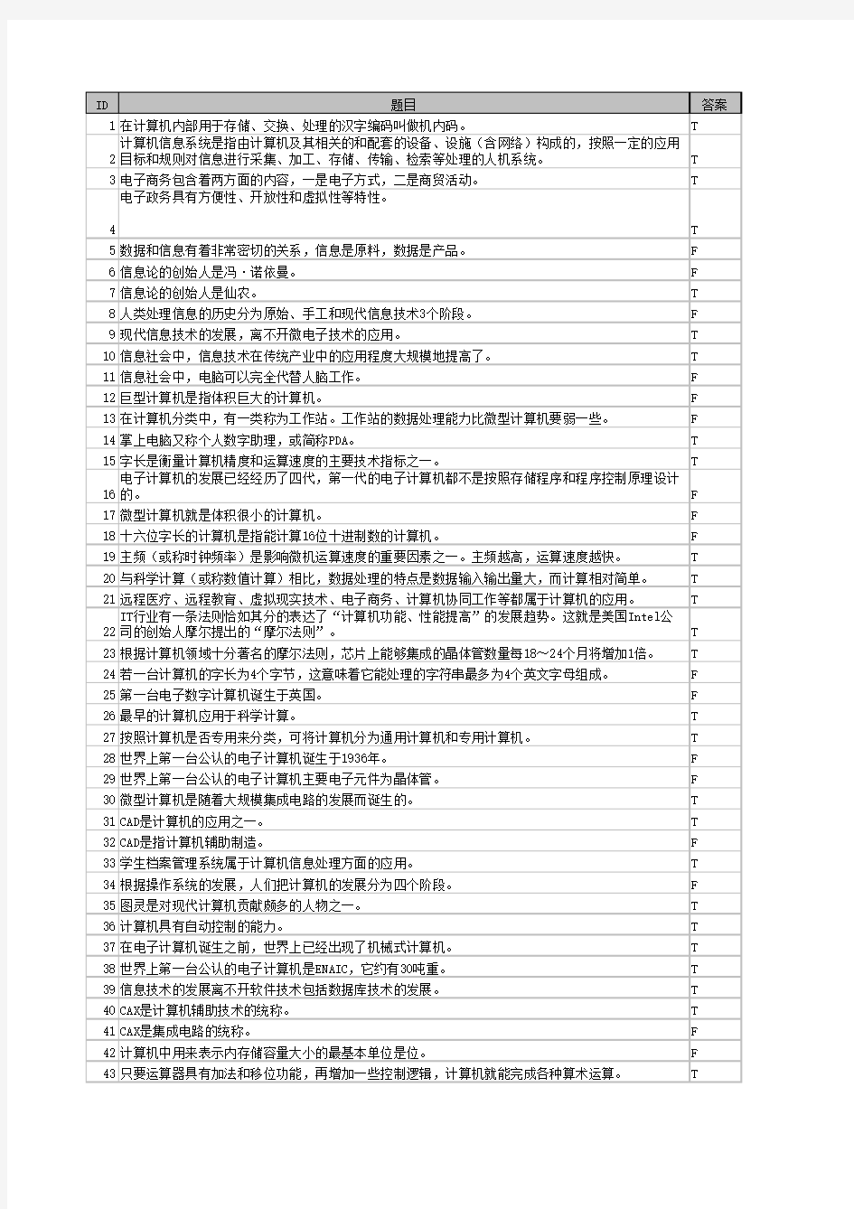 浙江省计算机等级考试(一级)判断篇