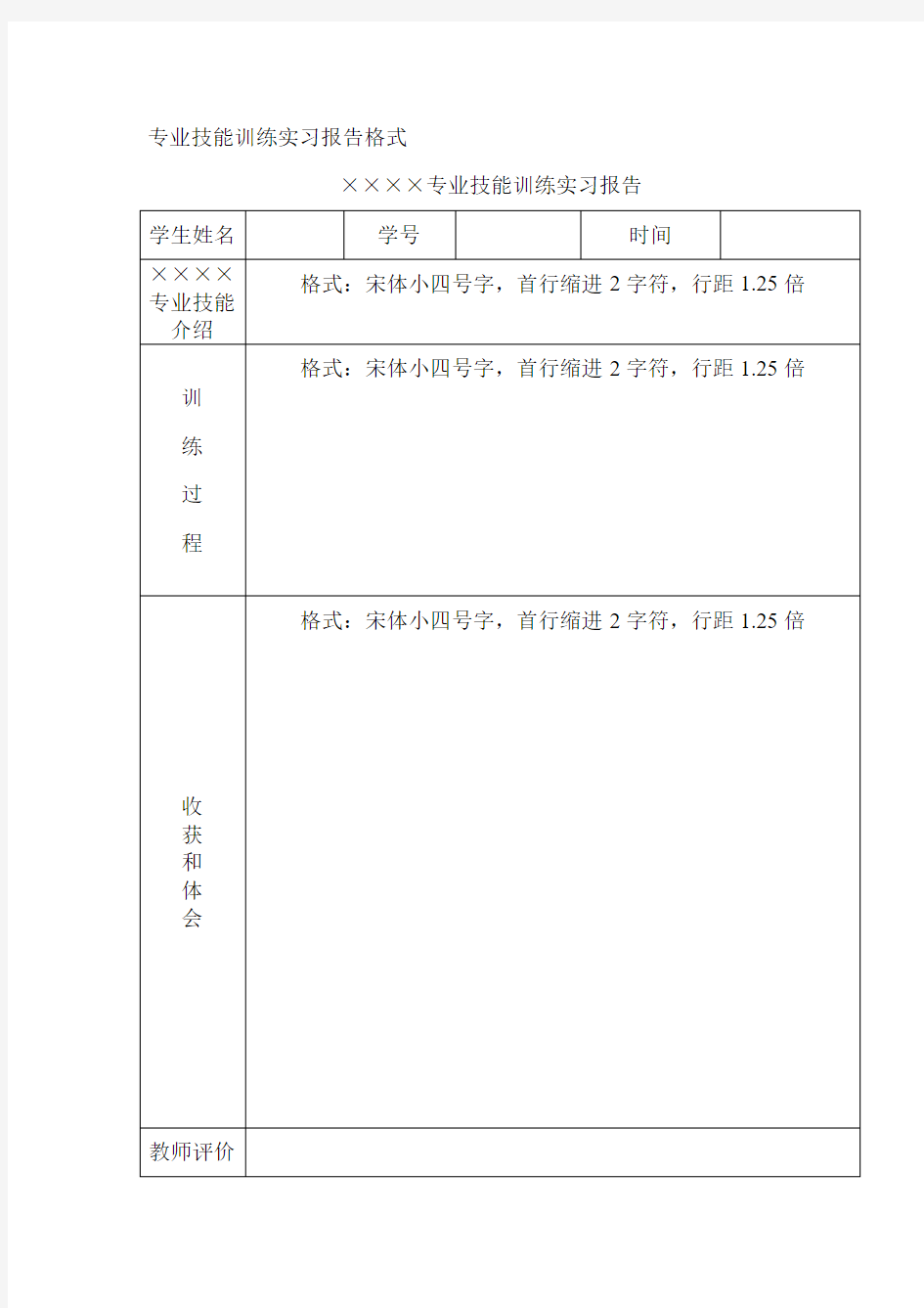 专业技能训练实习报告格式