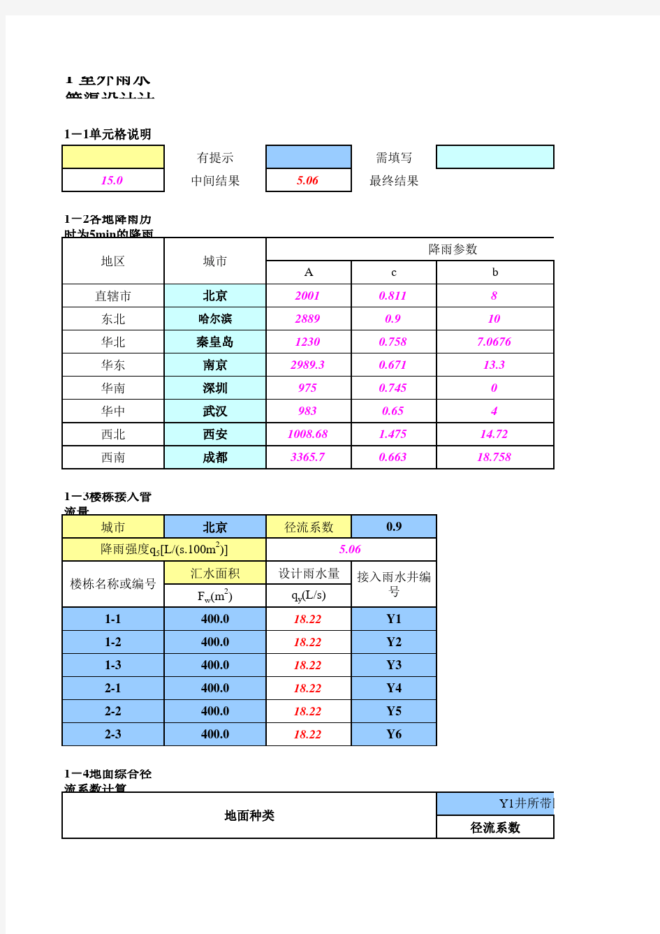 室外排水系统计算表