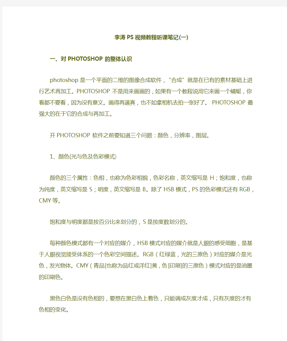 李涛PS视频教程听课笔记全