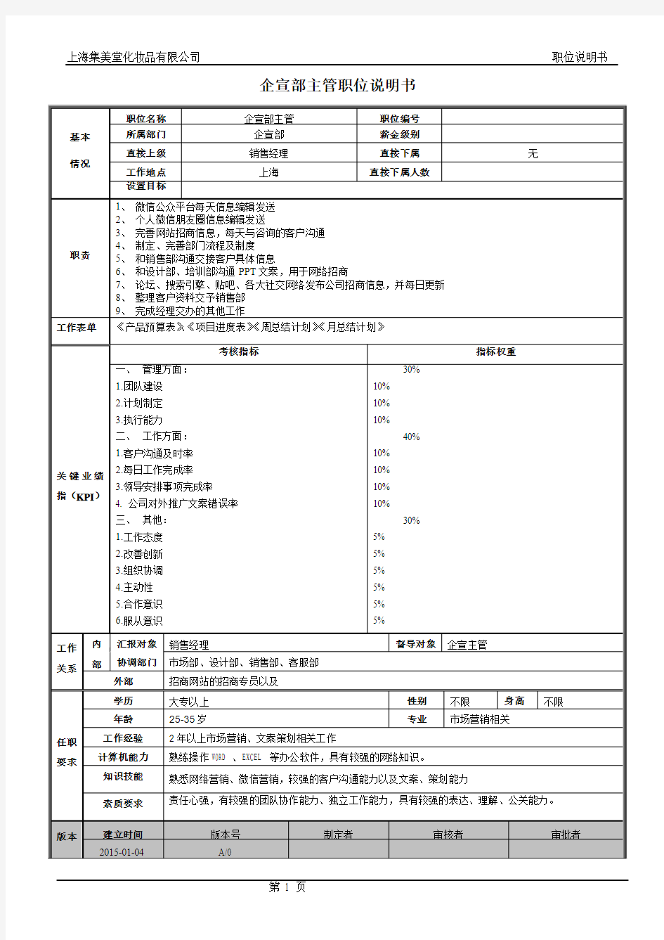 企宣部部职位说明