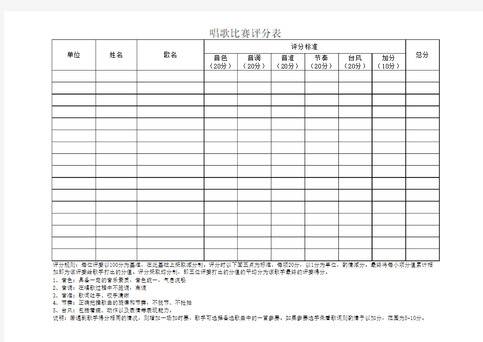 唱歌比赛评分标准