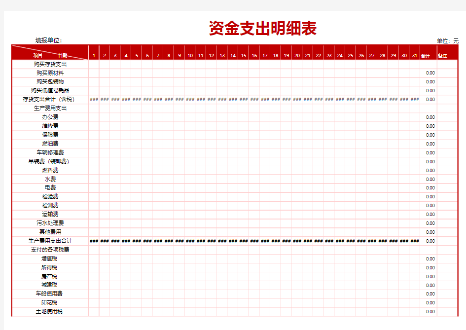 资金收支明细表(自动计算