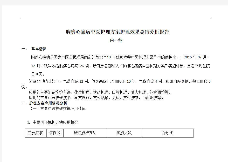 胸痹心痛病中医护理方案实施总结分析