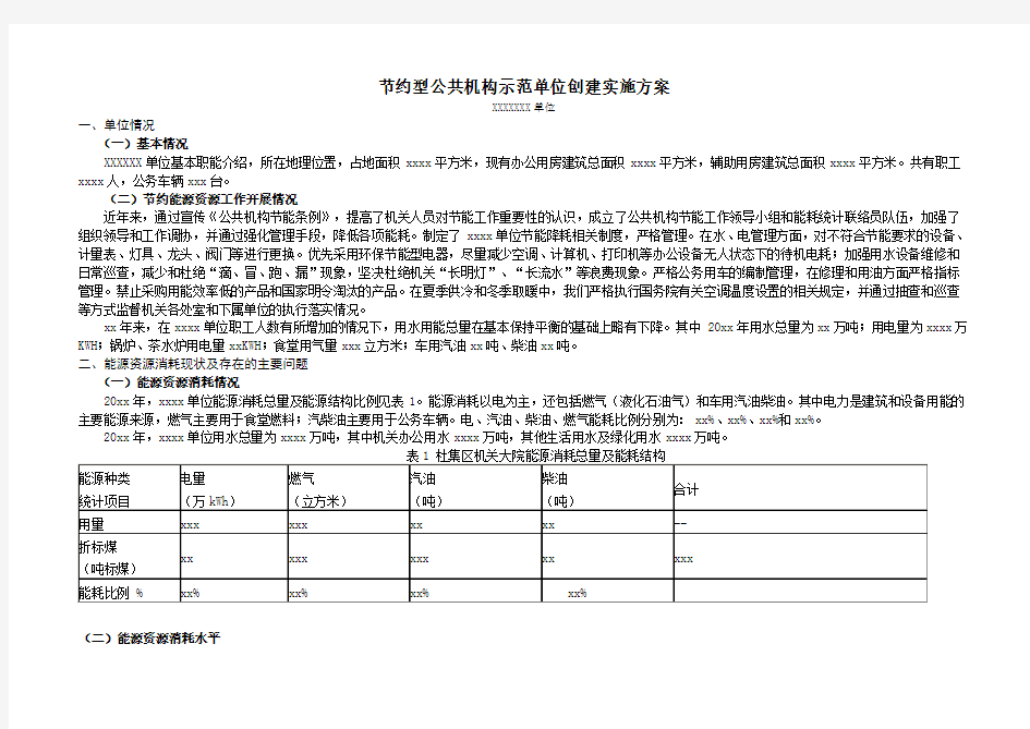 节约型公共机构示范单位创建实施方案