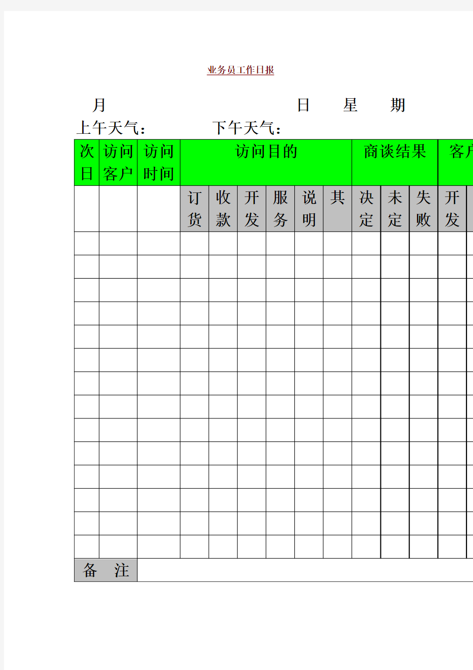 企业业务员工作日报表(doc 1页)