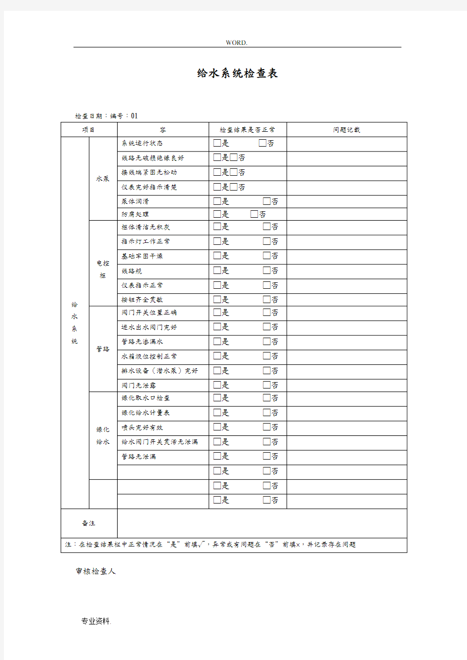 物业现场检查表