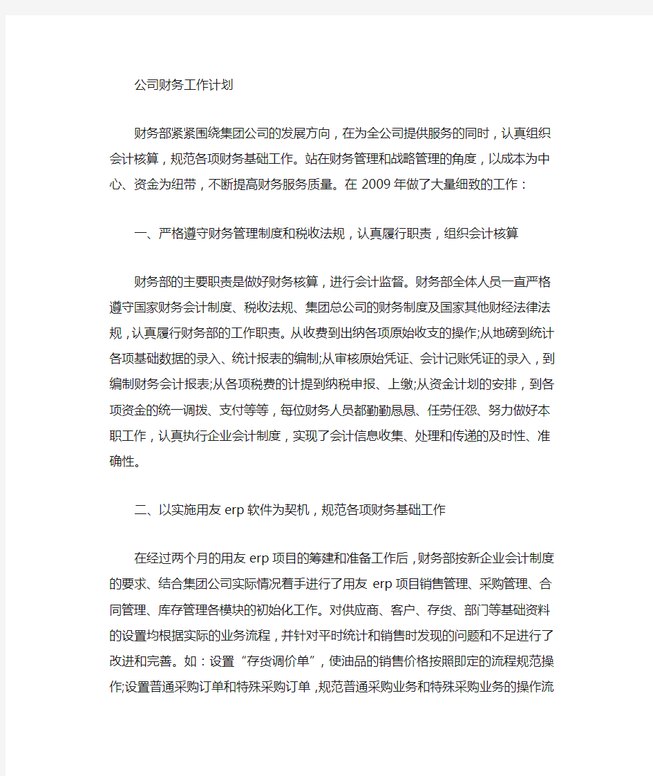 新公司的财务工作计划