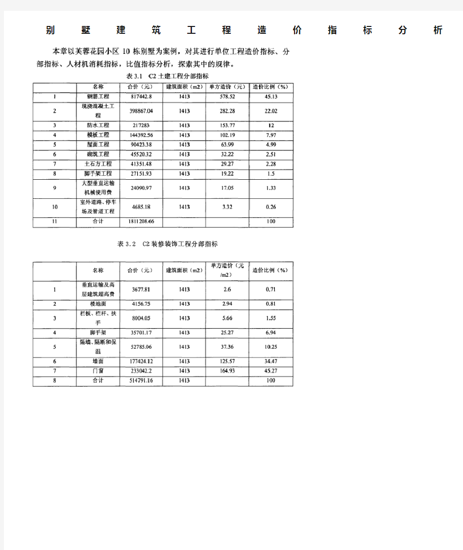 别墅建筑工程造价指标分析.doc