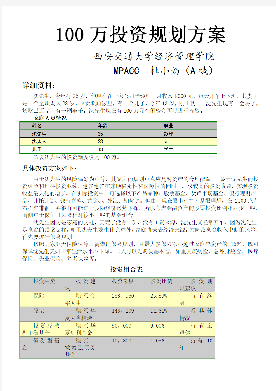 100万投资规划方案