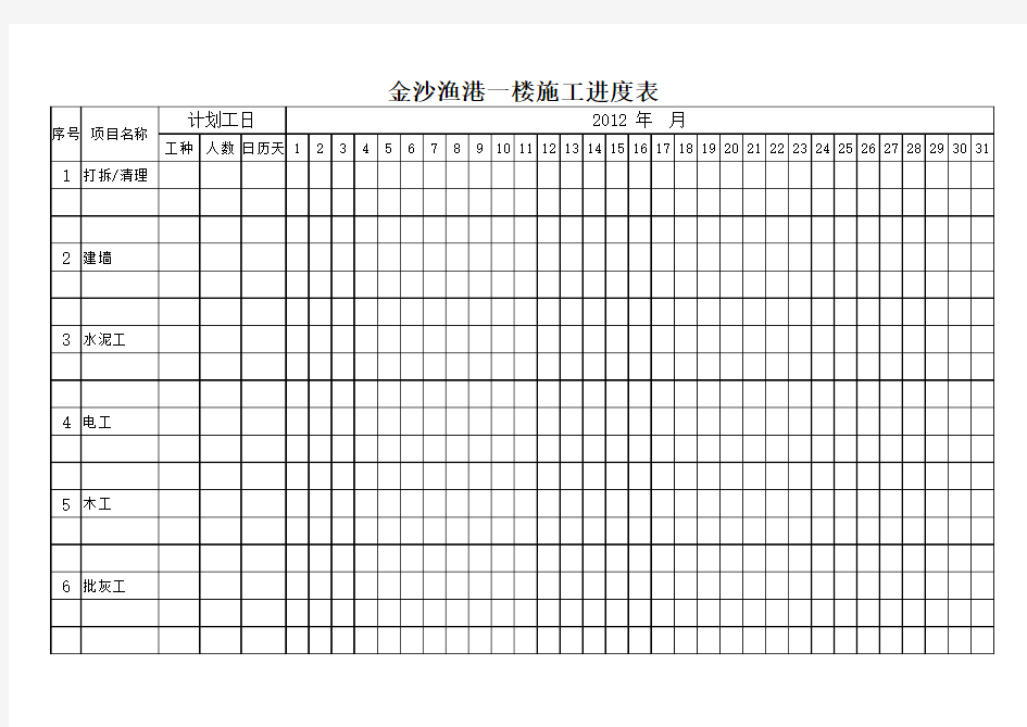 施工进度表模板