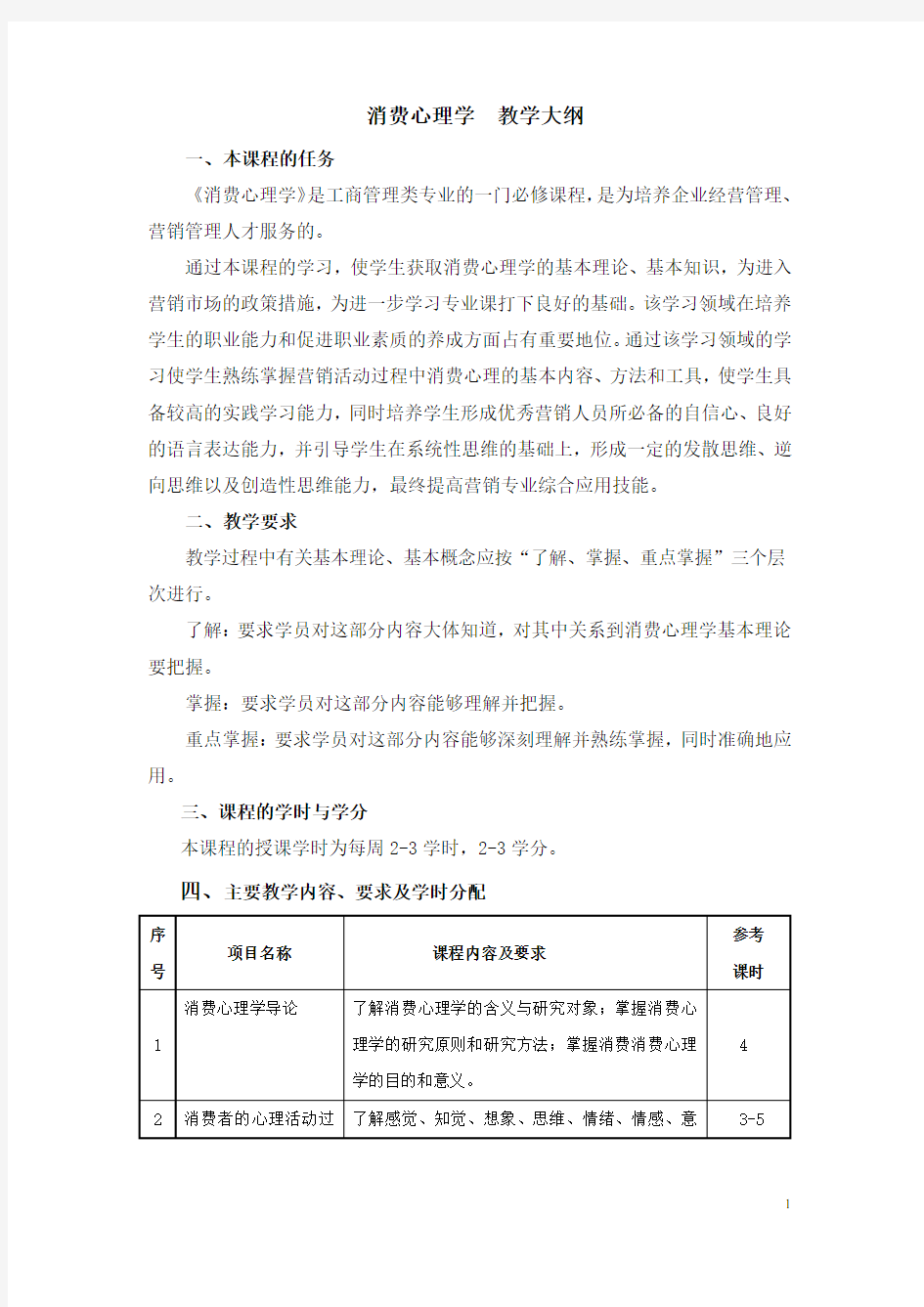 消费心理学教学大纲